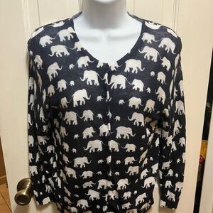 LOFT Ann Taylor size M Navy and White Cardigan with Elephant Print